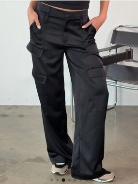 The Noli Shop Dark Red/Burgandy Wide-Leg Cargo Satin Trousers Preppy Sporty